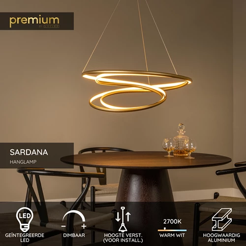 Lucide SARDANA - Hanglamp - Ø 80 cm - LED Dimb. - 1x74W 2700K - Mat Goud / Messing | Premium - USP